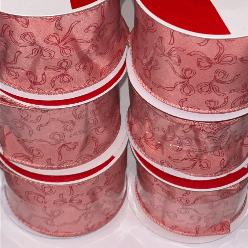 Pink Bow wire Ribbon Wide Light Pink Ribbon SET OF 6 Pink Girlie Bow Ribbon